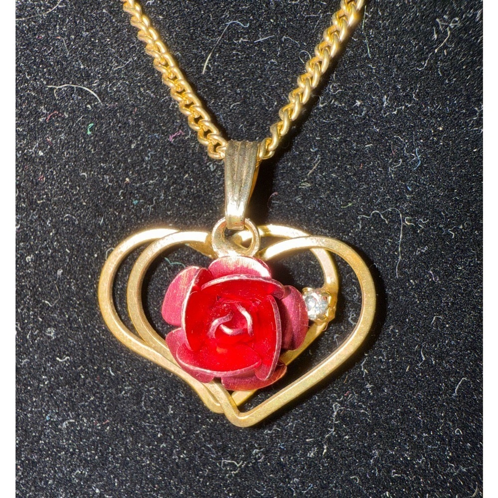Vintage double heart with rose necklace